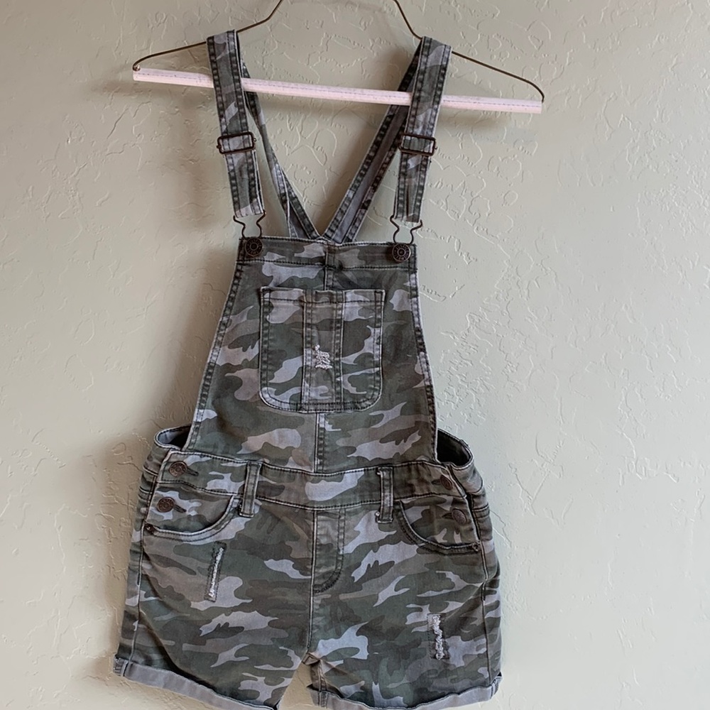 Justice camouflage short overalls sz 14